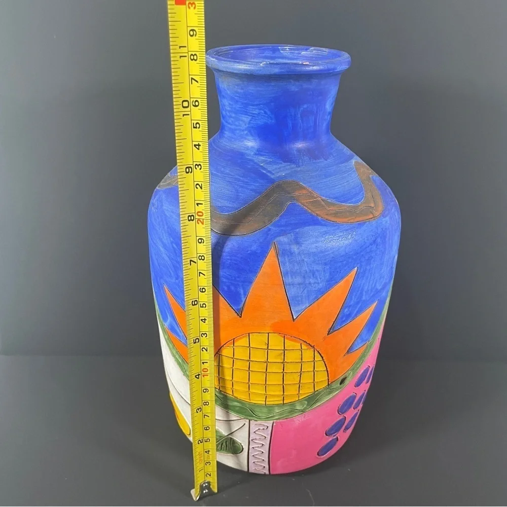 Colorful Ceramic Vase with Sun Design